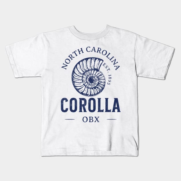 Corolla, NC Summertime Vacationing Seashell Kids T-Shirt by Contentarama